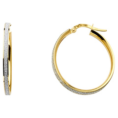 Shimmer Satin Medium Hoop Earrings - 14K Two-Tone Gold 4mm x 0.9 inch
