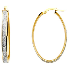 Shimmer Satin Medium Oval Hoop Earrings - 14K Two-Tone Gold