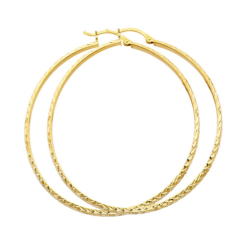 Large Slender Diamond-Cut Hoop Earrings - 14K Yellow Gold 3mm x 2.1 inch Slide 0