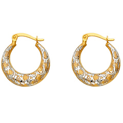 Crescent Carved Design Hoop Earrings - 14K Two-Tone Gold