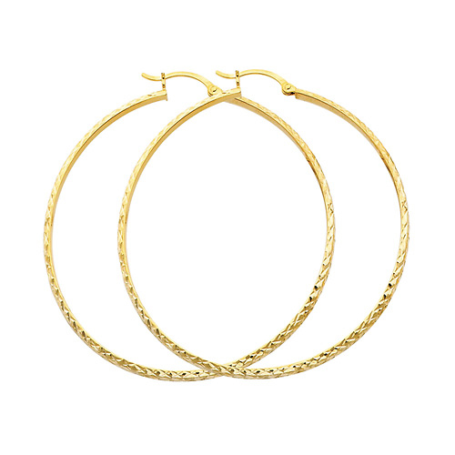 Medium Slender Diamond-Cut Hoop Earrings - 14K Yellow Gold 3mm x 1.5 inch Slide 0