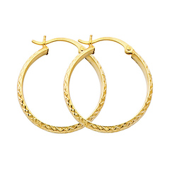 14K Yellow Gold Small Diamond-Cut Thick Hoop Earrings - 3mm x 0.9 inch