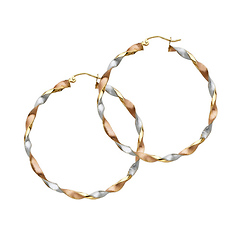 14K Tricolor Gold Medium Twisted Hoop Earrings - 3mm x 1.3 inch
