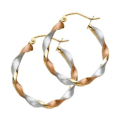 14K Tricolor Gold Medium Twisted Hoop Earrings - 3mm x 0.9 inch