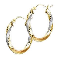 14K Two-Tone Gold Oval Twisted Hoop Earrings
