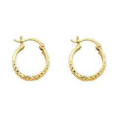 14K Yellow Gold Petite Diamond-Cut Thick Hoop Earrings - 3mm x 0.6 inch