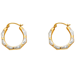 14K Two-Tone Gold Fancy Milgrain Hoop Earrings