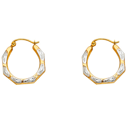 14K Two-Tone Gold Fancy Milgrain Hoop Earrings Slide 0