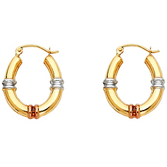 14K TriGold Oval Hinge Hoop Earrings