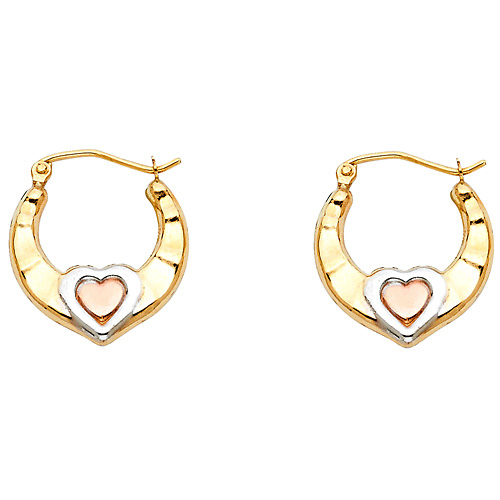 14K TriGold Crescent Heart Hoop Earrings Slide 0