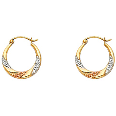 14K TricGold Crescent Milgrain Detailed Hoop Earrings