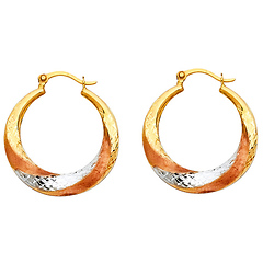 14K TriGold Faceted & Satin Crescent Hoop Earrings