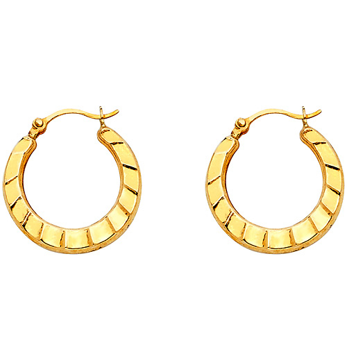 Small Crescent Pattern Design Hoop Earrings - 14K Yellow Gold Slide 0