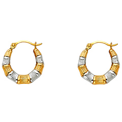 Petite 14K Two-Tone Gold Textured Crescent Hoop Earrings - 15mm x 0.5 inches