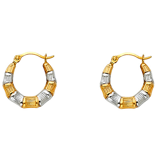 Petite 14K Two-Tone Gold Textured Crescent Hoop Earrings - 15mm x 0.5 inches Slide 0