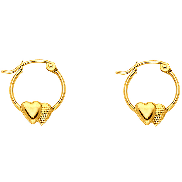 Petite 14K Yellow Gold Double-Heart Hoop Earrings - 12mm or 0.4 inches Slide 0