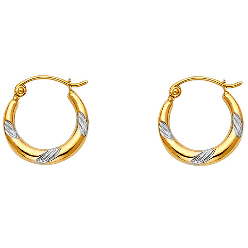 Petite 14K Two-Tone Gold Swirl Design Hoop Earrings - 15mm or 0.5 inches Slide 0
