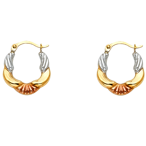 Petite 14K TriGold Swirl Shell Design Hoop Earrings - 13mm or 0.5 inches Slide 0