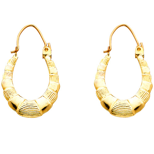 Small 14K Yellow Gold Ribbed Oval Hoop Earrings Slide 0