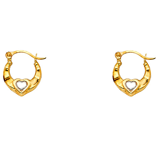Petite 14K Two-Tone Gold Crescent Heart Hoop Earrings - 11mm or 0.4 inches Slide 0