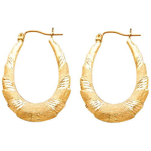 14K Yellow Gold Brushed Ribbon Crescent Hoop Earrings - Medium Slide 0