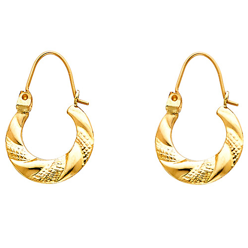 Small Swirl Textured Hoop Earrings - 14K Yellow Gold Slide 0