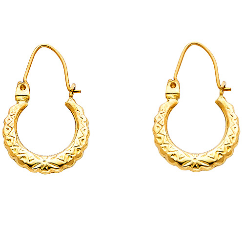 Small Zigzag Diamond-Cut Hoop Earrings - 14K Yellow Gold Slide 0