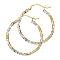 Medium Diamond-Cut Twisted Hoop Earrings - 14K Two-Tone Gold 2mm x 0.9 inch