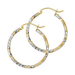 Small Diamond-Cut Twisted Hoop Earrings - 14K Two-Tone Gold 2mm x 0.7 inch