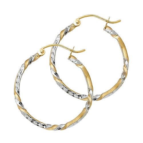 Small Diamond-Cut Twisted Hoop Earrings - 14K Two-Tone Gold 2mm x 0.7 inch Slide 0