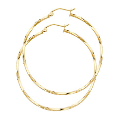 Medium Polished Twisted Hoop Earrings - 14K Yellow Gold 1.5mm x 1.3 inch