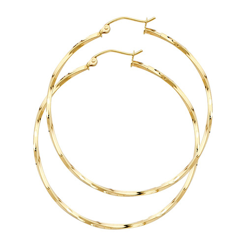 Medium Polished Twisted Hoop Earrings - 14K Yellow Gold 1.5mm x 1.3 inch Slide 0