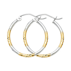 Small Diamond-Cut Hoop Earrings - 14K Two-Tone Gold 2mm x 0.7 inch