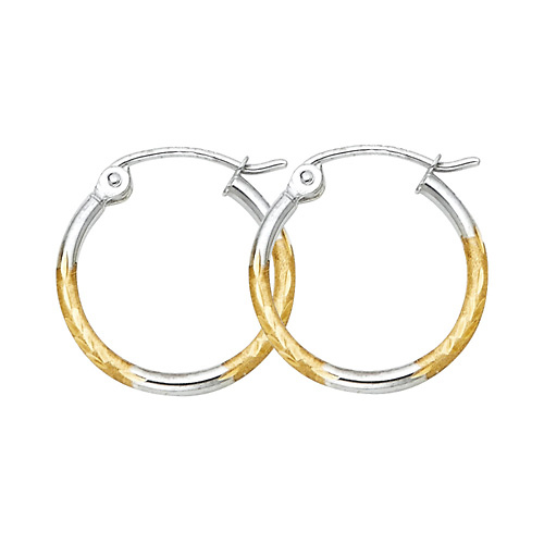 Petite Diamond-Cut Hoop Earrings - 14K Two-Tone Gold 2mm x 0.5 inch Slide 0