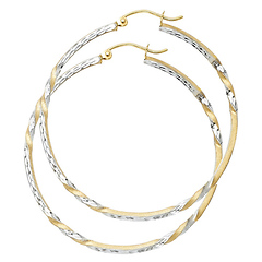 Large Diamond-Cut Twisted Hoop Earrings - 14K Two-Tone Gold 2mm x 1.7 inch