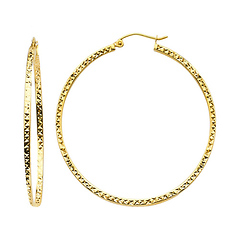 Large Slender Diamond-Cut Hoop Earrings - 14K Yellow Gold 1.5mm x 1.7 inch