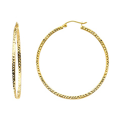 Medium Slender Diamond-Cut Hoop Earrings - 14K Yellow Gold 1.5mm x 1.3 inch