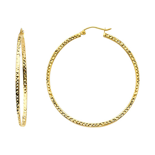 Medium Slender Diamond-Cut Hoop Earrings - 14K Yellow Gold 1.5mm x 1.3 inch Slide 0