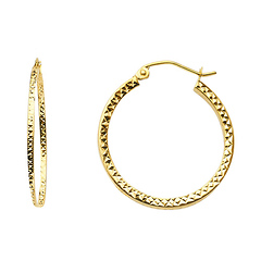 Small Slender Diamond-Cut Hoop Earrings - 14K Yellow Gold 1.5mm x 0.9 inch
