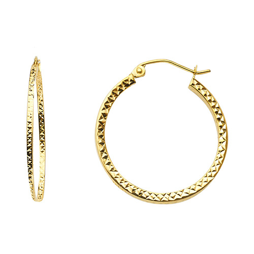 Small Slender Diamond-Cut Hoop Earrings - 14K Yellow Gold 1.5mm x 0.9 inch Slide 0