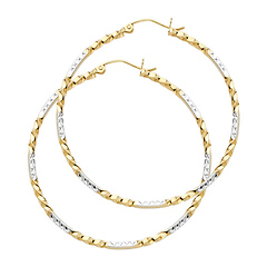 Medium Twisted Diamond-Cut Hoop Earrings - 14K Two-Tone Gold 2mm x 1.3 inch
