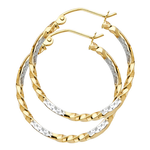Medium Twisted Diamond-Cut Hoop Earrings - 14K Two-Tone Gold 2mm x 0.9 inch Slide 0