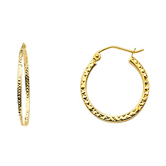Small Slender Diamond-Cut Hoop Earrings - 14K Yellow Gold 1.5mm x 0.7 inch