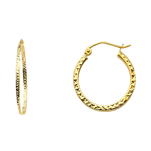 Small Slender Diamond-Cut Hoop Earrings - 14K Yellow Gold 1.5mm x 0.7 inch Slide 0