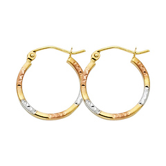 Petite Satin Diamond-Cut Hoop Earrings - 14K TriGold 1.5mm x 0.5 inch