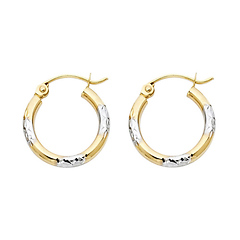Petite Rounded Diamond-Cut Hoop Earrings - 14K Two-Tone Gold 2mm x 0.5 inch