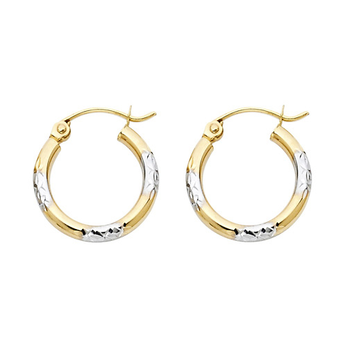 Petite Rounded Diamond-Cut Hoop Earrings - 14K Two-Tone Gold 2mm x 0.5 inch Slide 0