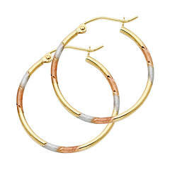 Medium Rounded Satin Smooth Hoop Earrings - 14K TriGold 1.5mm x 0.9 inch