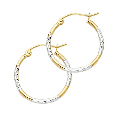 Medium Rounded Diamond-Cut Polished Hoop Earrings - 14K Two-Tone Gold 1.5mm x 0.7 inch