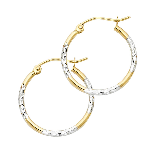 Medium Rounded Diamond-Cut Polished Hoop Earrings - 14K Two-Tone Gold 1.5mm x 0.7 inch Slide 0